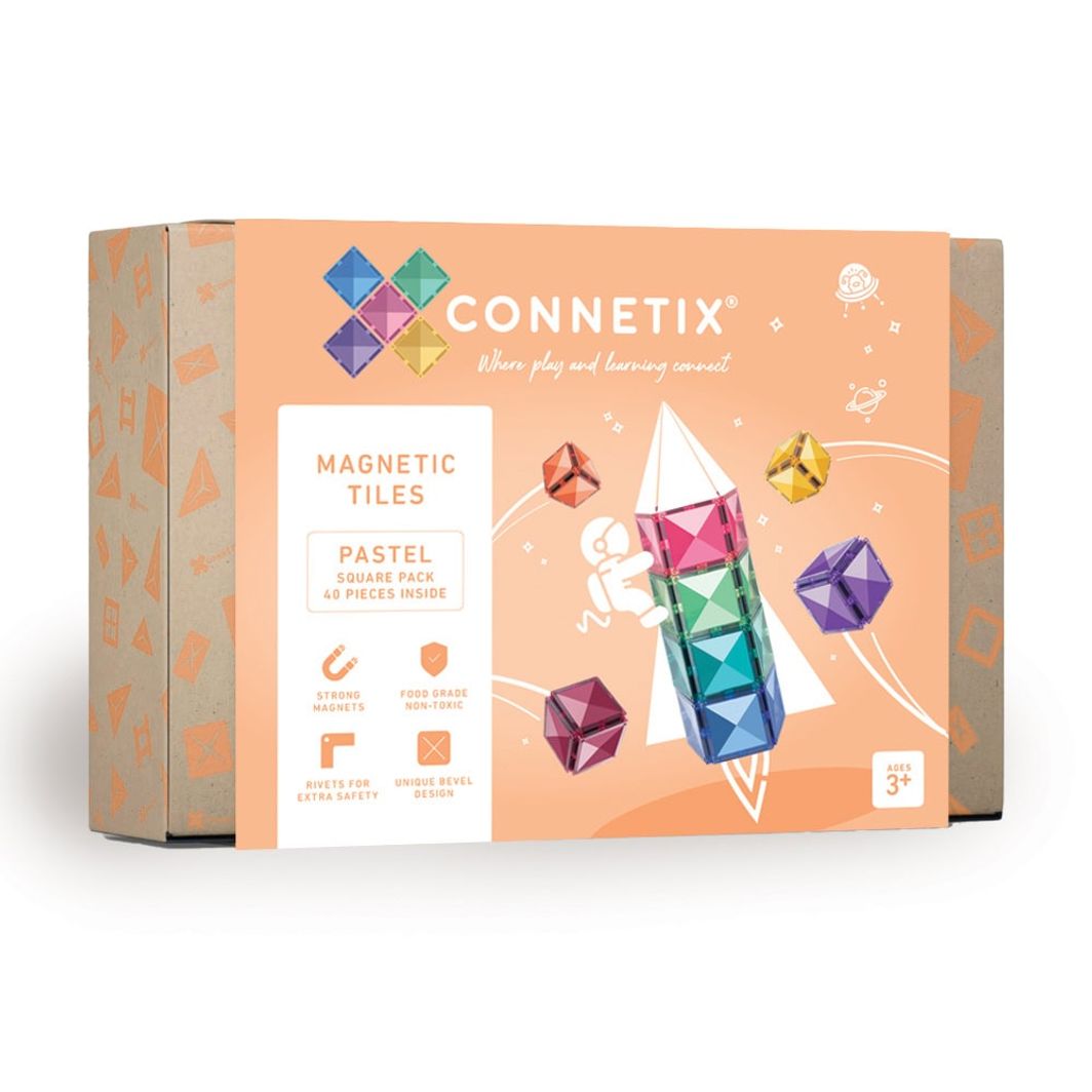 Connetix Square Pack, Magnetisk byggesæt m. 40 dele - Pastel
