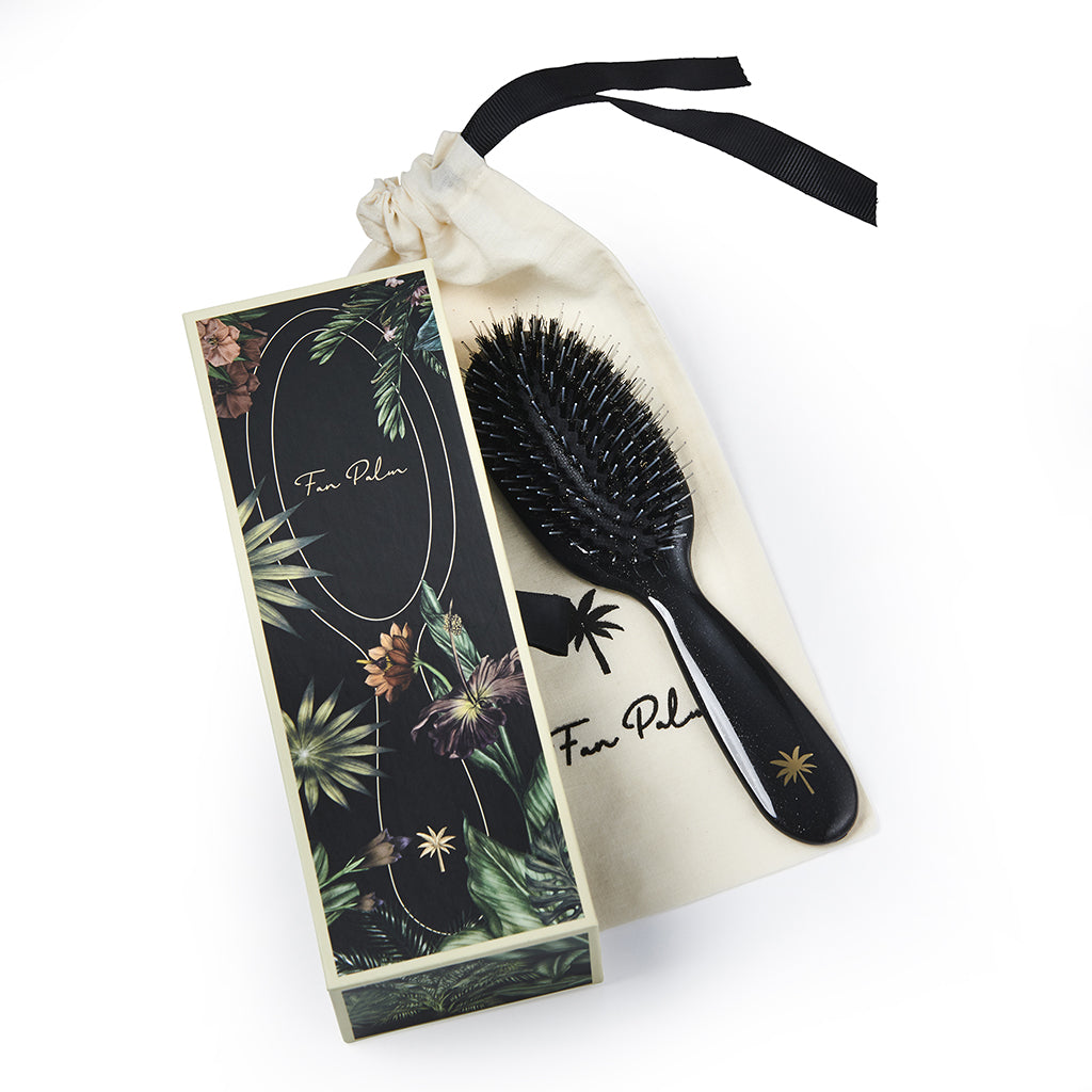 Fan Palm hårbørste, Stardust, Small - Black glitter