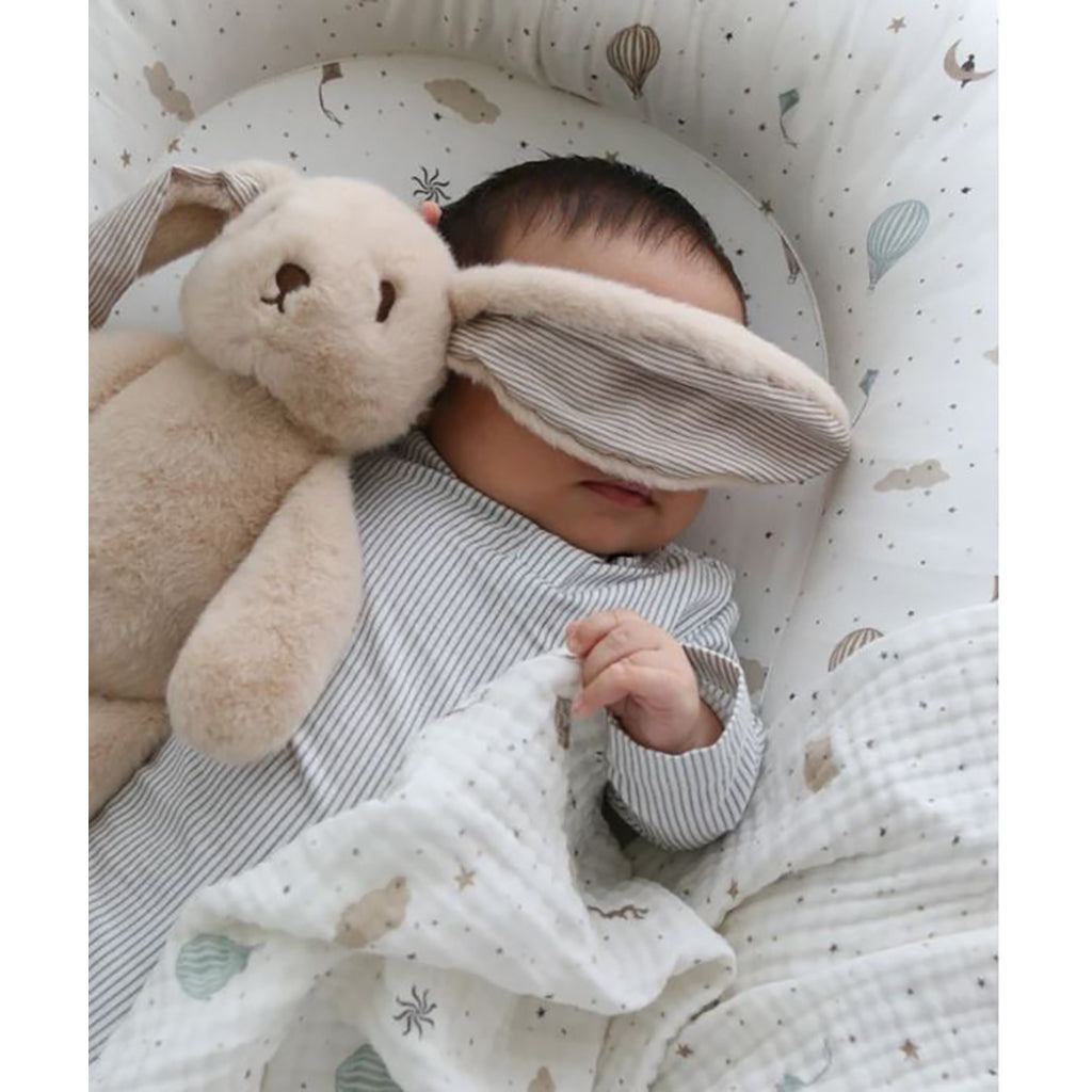 Cam Cam Teddy Bear, Billie Rabbit Medium - Latte/Classic Stripes Camel