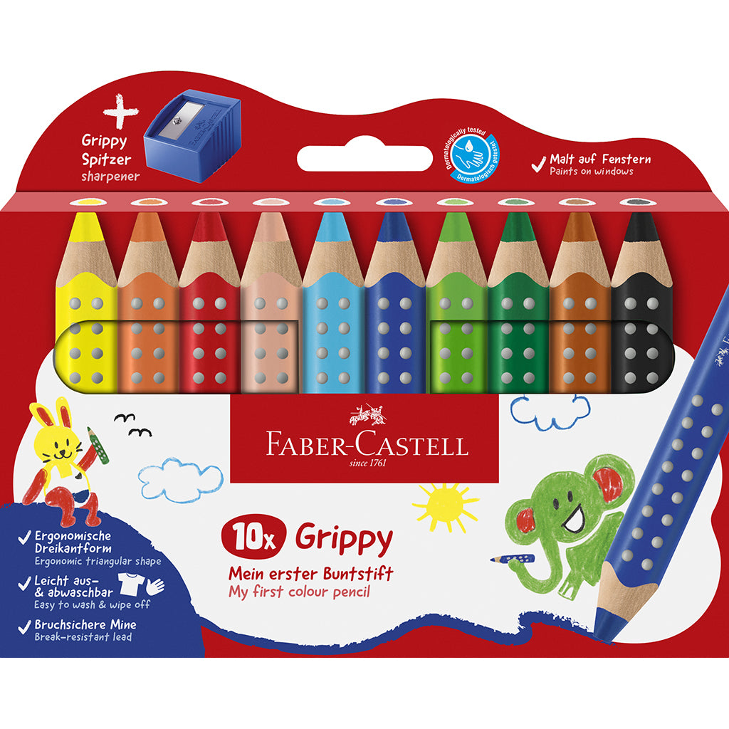 Faber-Castell, Grippy Jumbo farveblyanter 10 stk + 1 blyantspidser