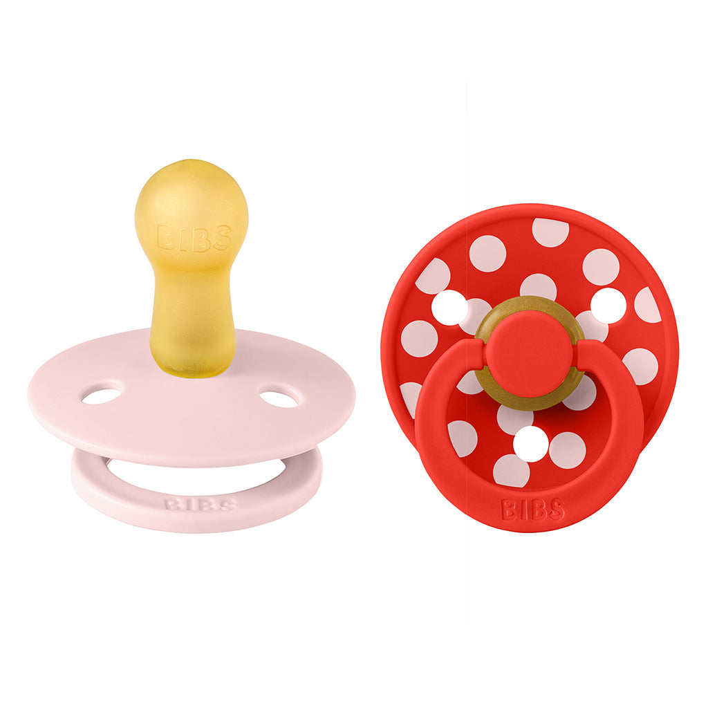 BIBS Natural Rubber Pacifiers, Size 2 – Polka Blossom/Candy Apple