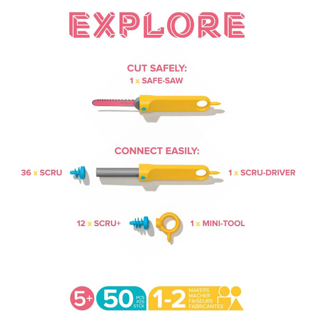 Makedo Explore, Kreativt værktøj og tilbehør til byg-selv i pap