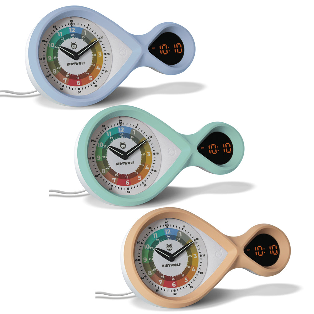 Kidyalarm vækkeur til børn m analog urskive og digital visning, Blå