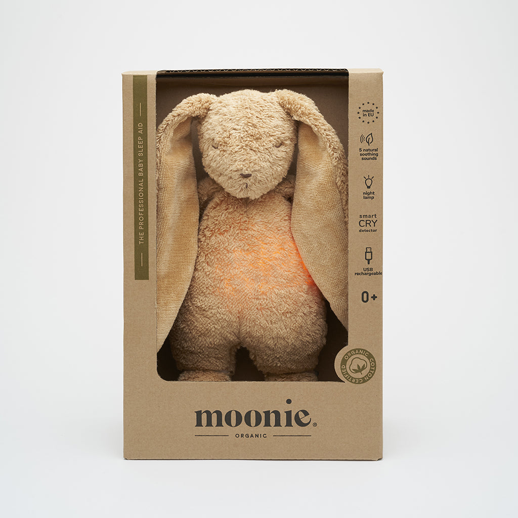 Moonie 2.0, Organic Humming Bunny with Pink Noise and Lamp - Cappuccino