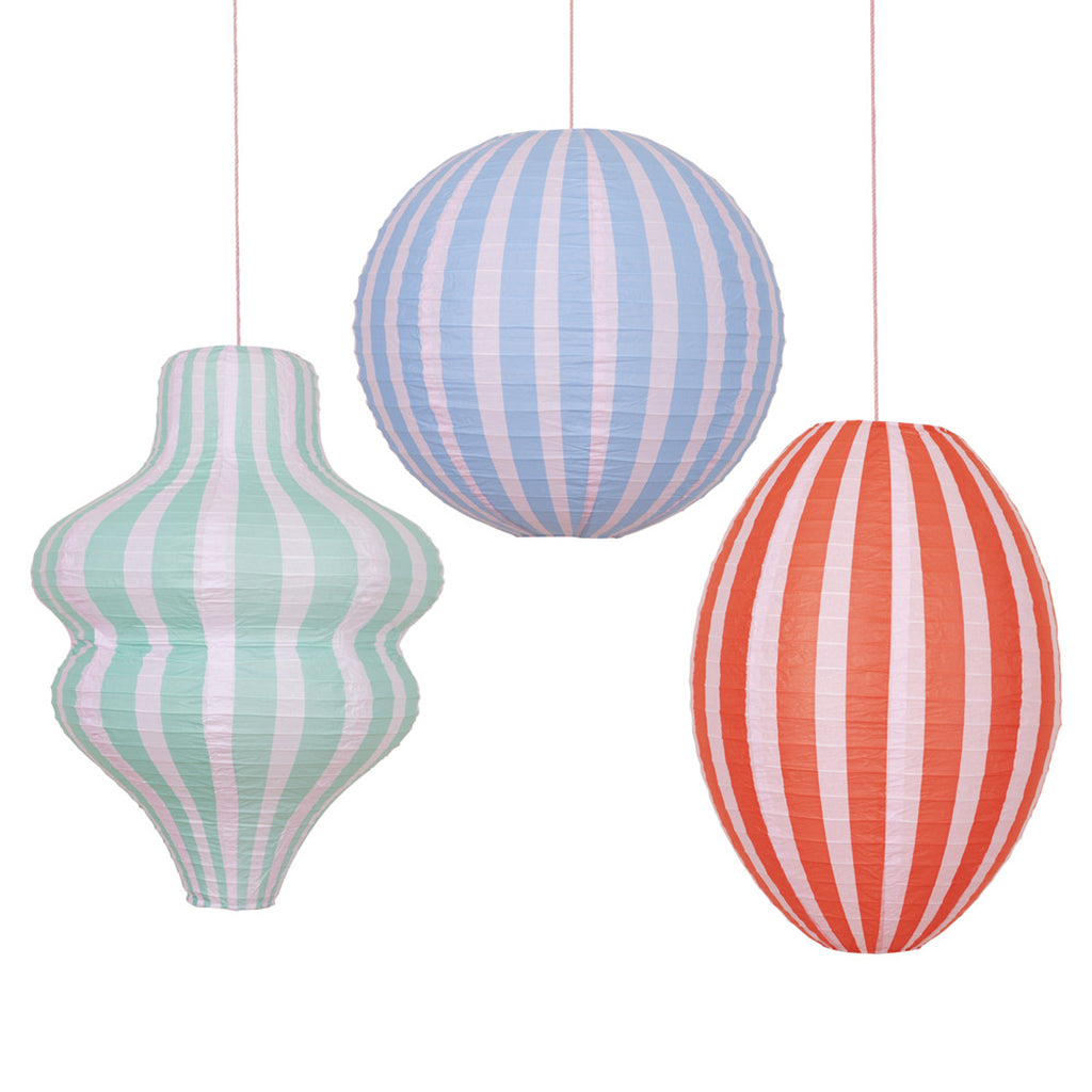 Meri Meri Paper Lanterns, Stripy Design, Set of 3 - WITHOUT LIGHT SOURCE