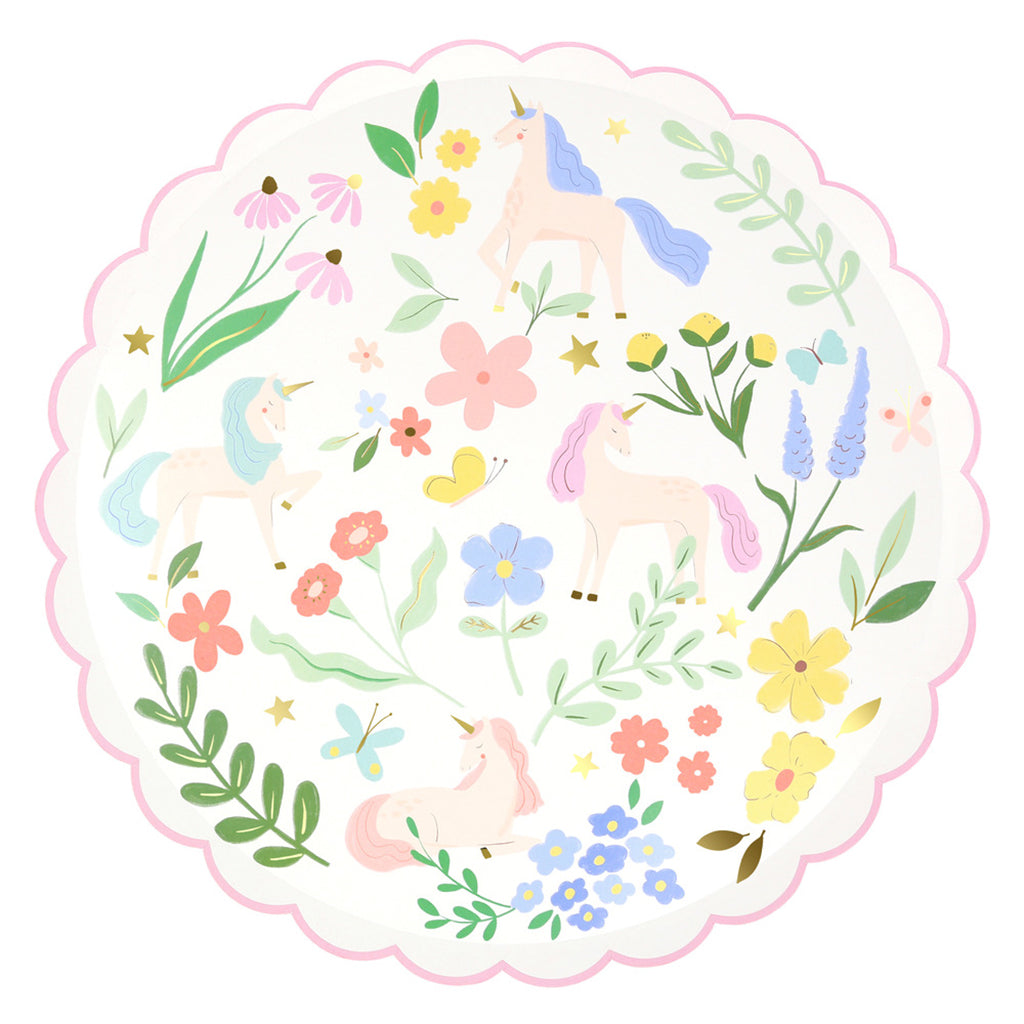 Meri Meri Paper Plates, Large, Meadow unicorns – Pack of 8