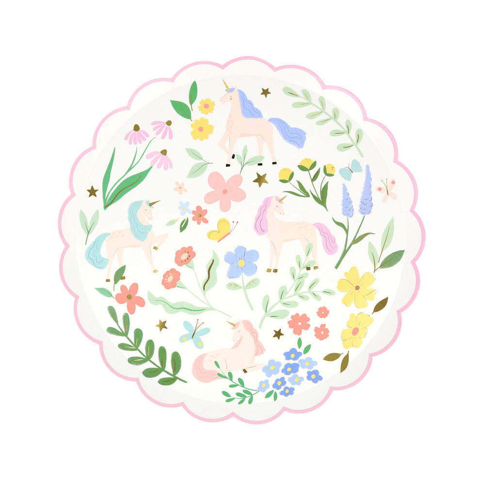 Meri Meri Paper Plates, Size S, Meadow Unicorns - 8 pcs