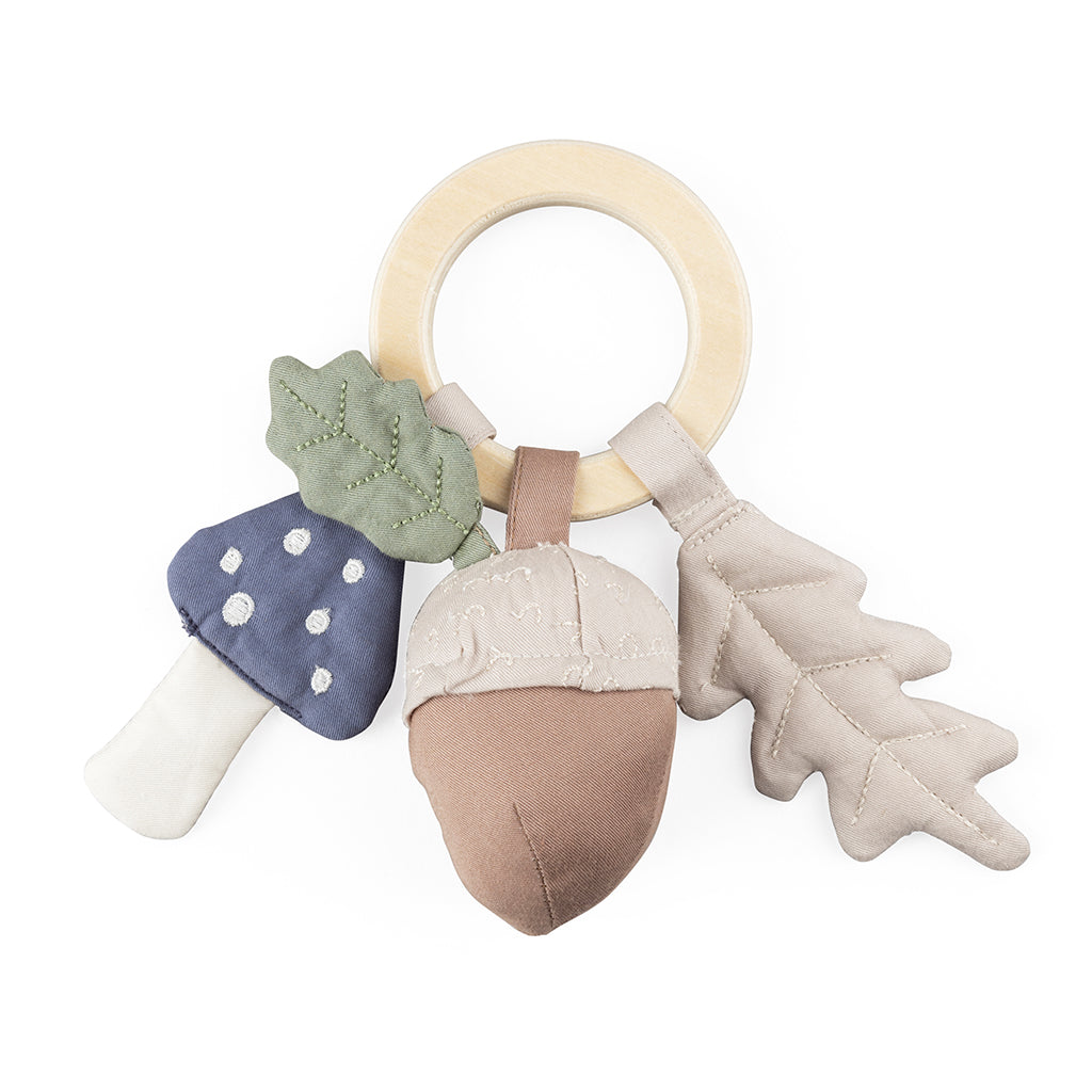 Sebra Rattle with Leaf, Mushroom, and Acorn
