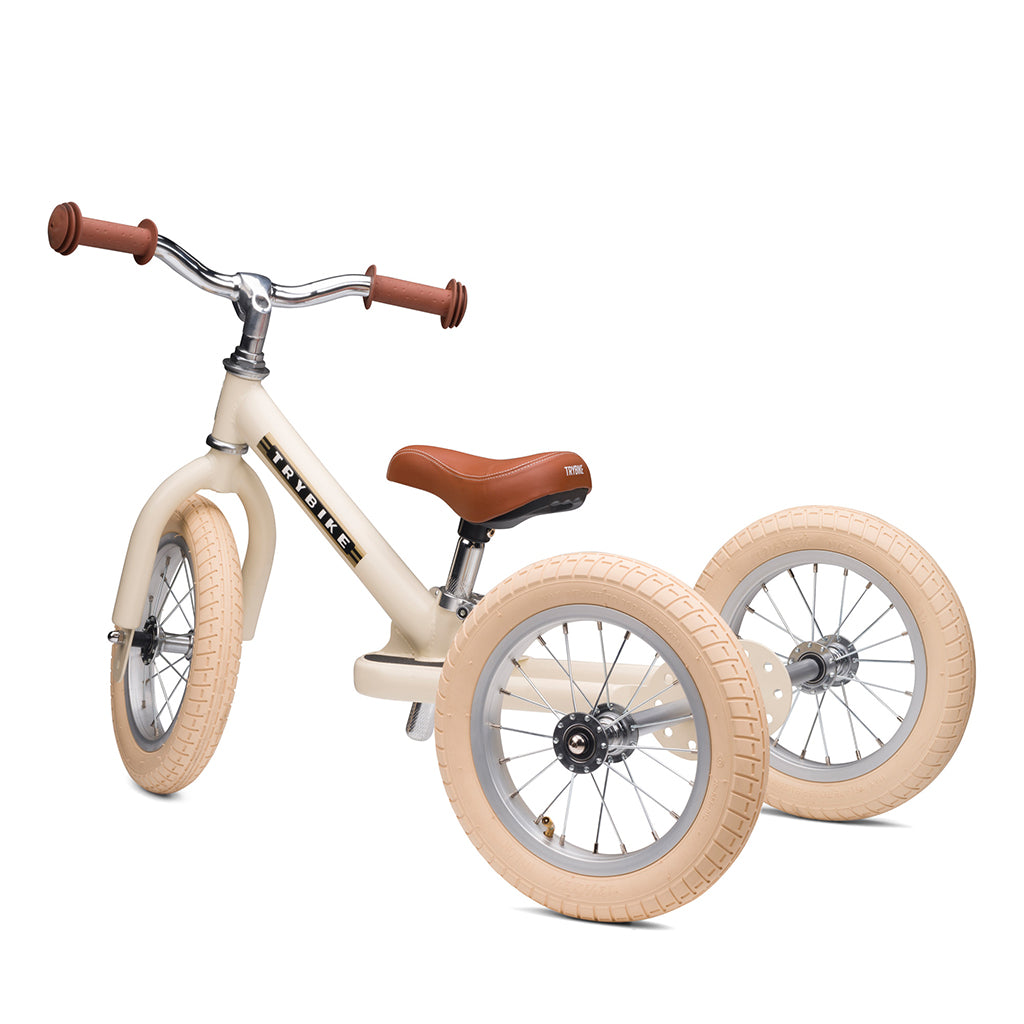 Trybike Three-Wheeled Balance Bike, Vintage Cream with Retro Styling