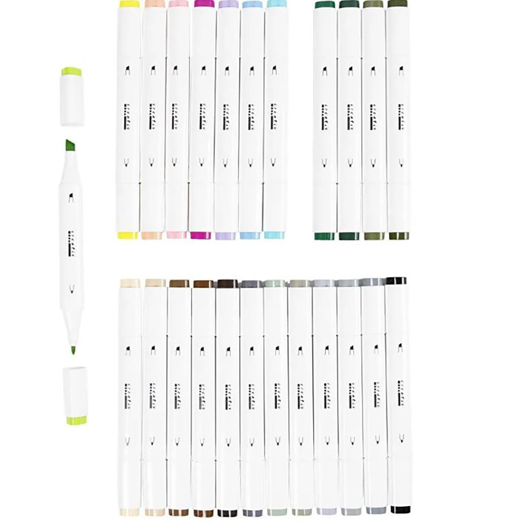Illustration Marker, dobbelt, streg 1 + 8 mm streg, 24 stk. - Pastelfarver, standardfarver