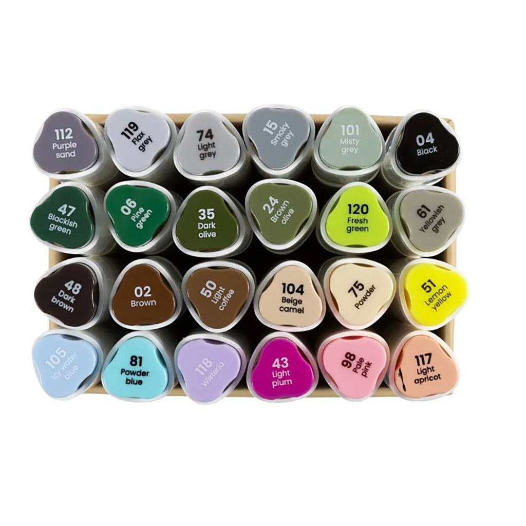 Illustration Marker, dobbelt, streg 1 + 8 mm streg, 24 stk. - Pastelfarver, standardfarver