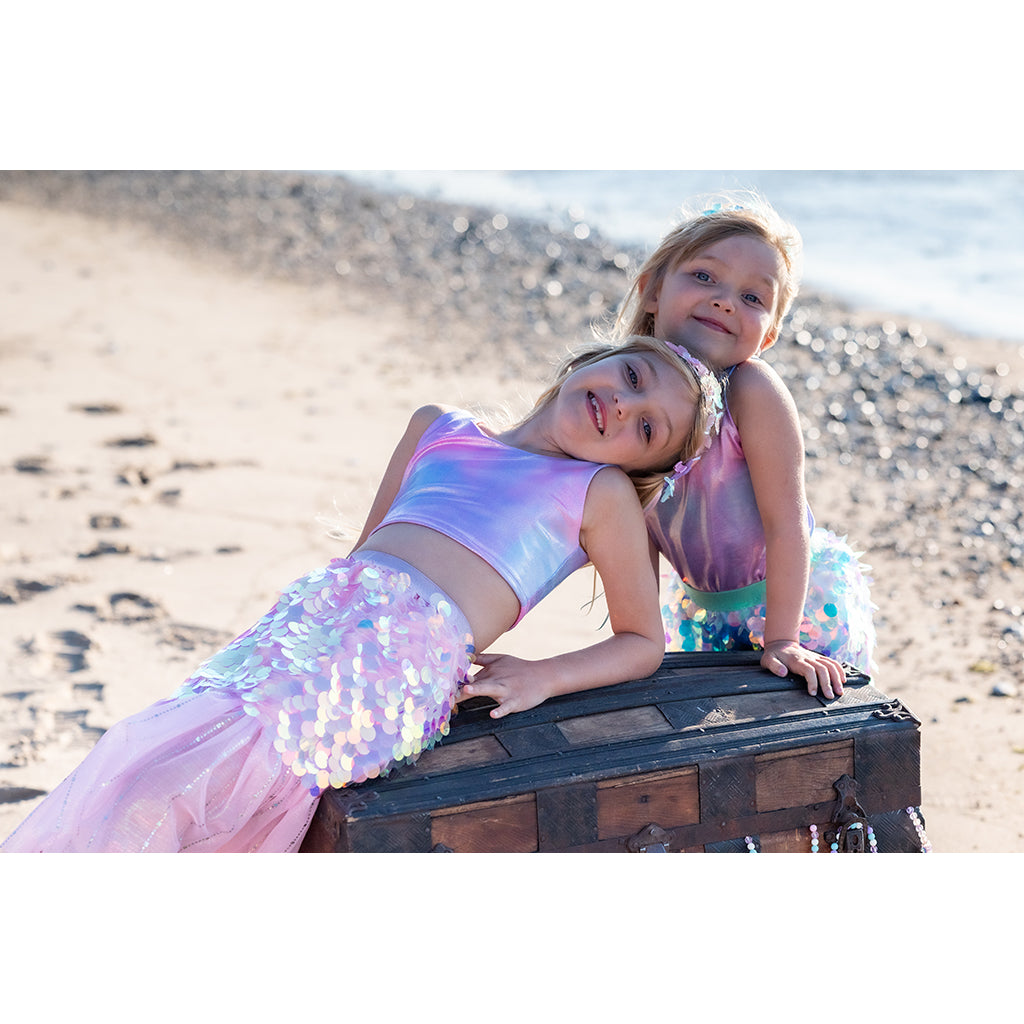 Great Pretenders udklædningstøj, Bling bling havfrue skørt og hårklips, pink - Str. 4-6 år