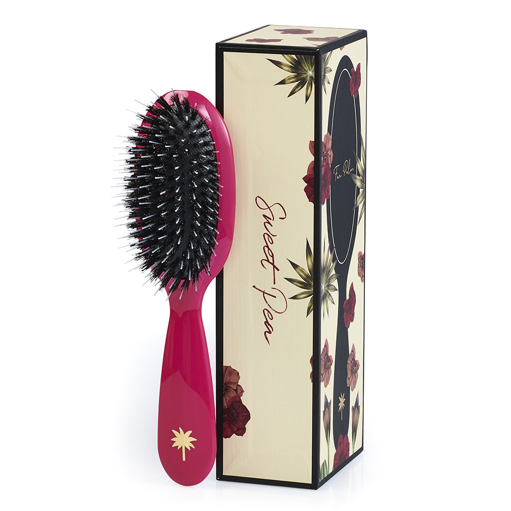 Fan Palm hårbørste, Boar and nylon brushes, Sweet Pea - Hot pink