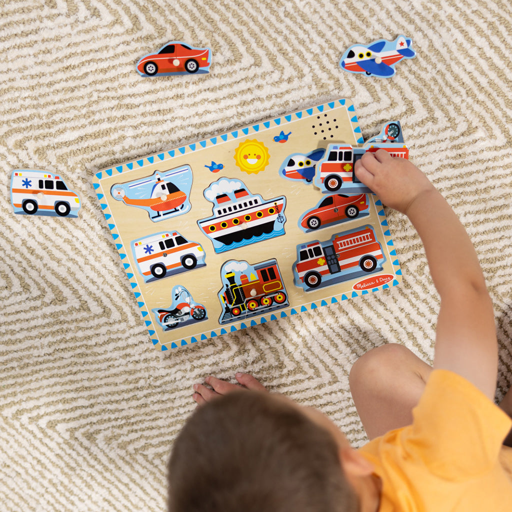 Melissa & Doug knoppuslespil m. lyd, Køretøjer - 8 brikker