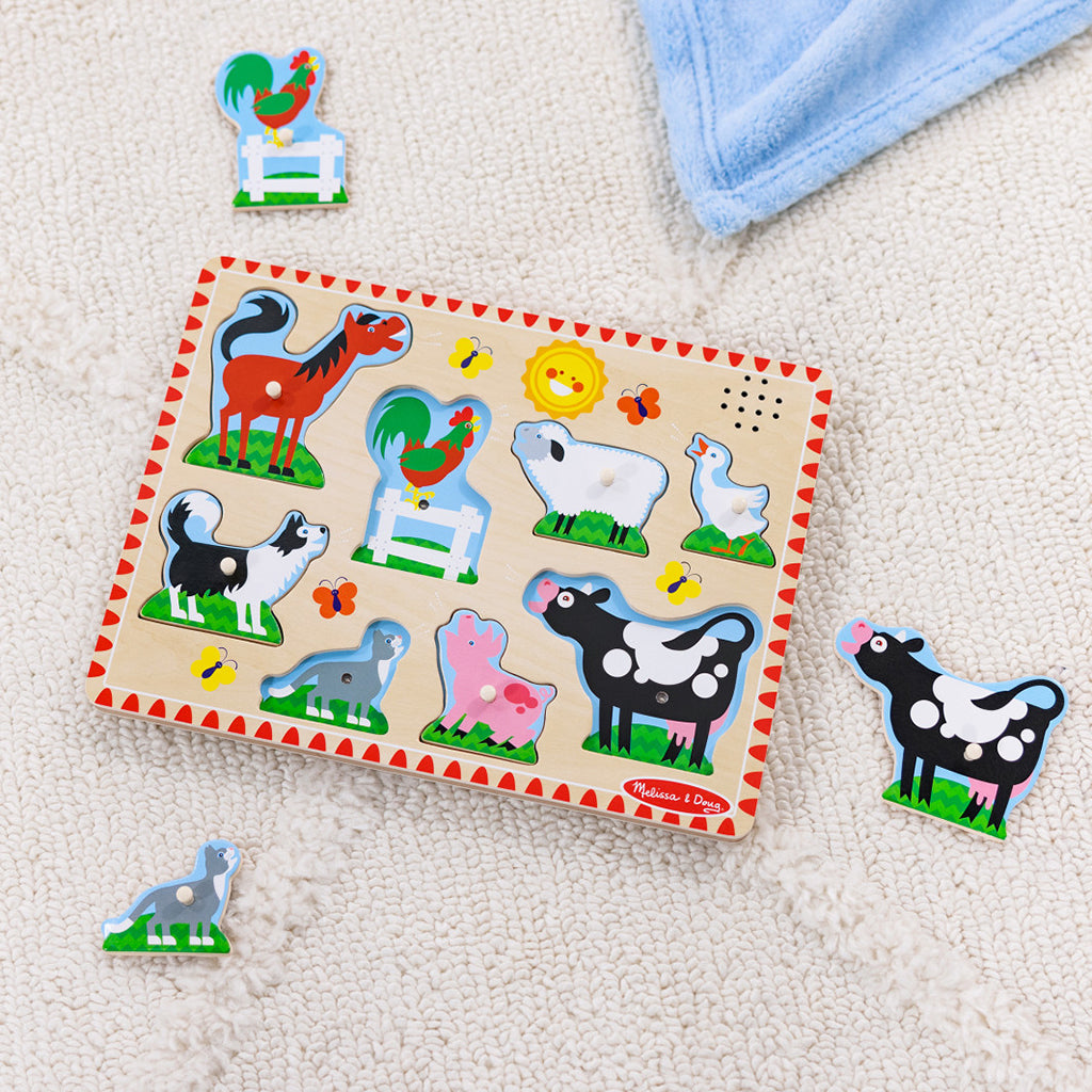 Melissa & Doug knoppuslespil m. lyd, Bondegård - 8 brikker