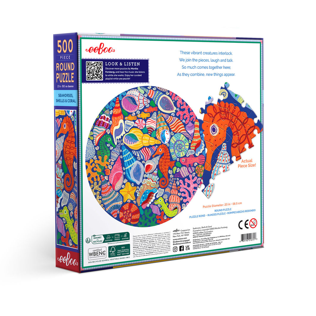 eeBoo Round Puzzle 500 Pieces, Seahorses Shells & Coral