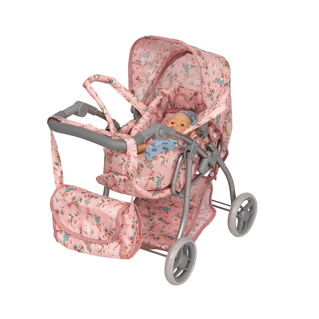 Mamamemo Doll Pram with Carrycot, Floral Pattern