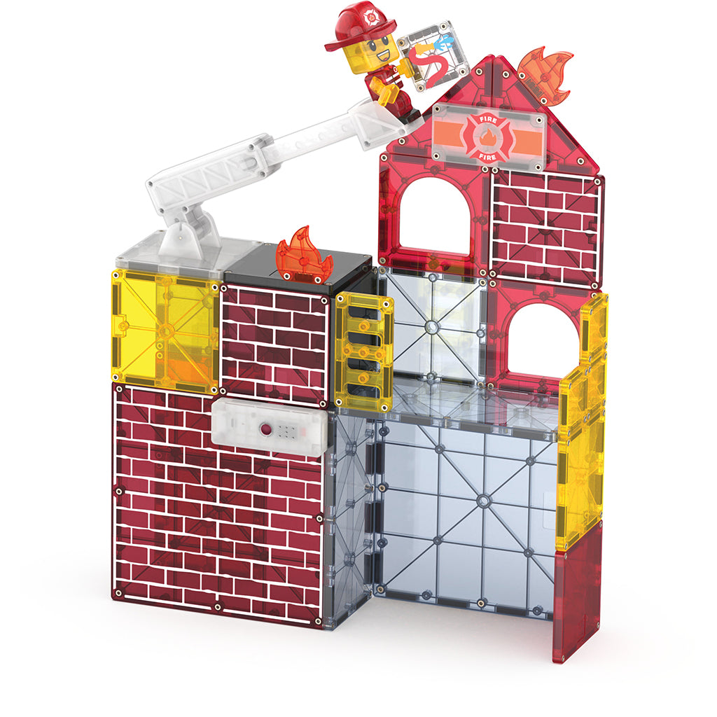 Magna-Tiles Magnetisk byggesæt, Brandstation med lys og lyd - 50 dele