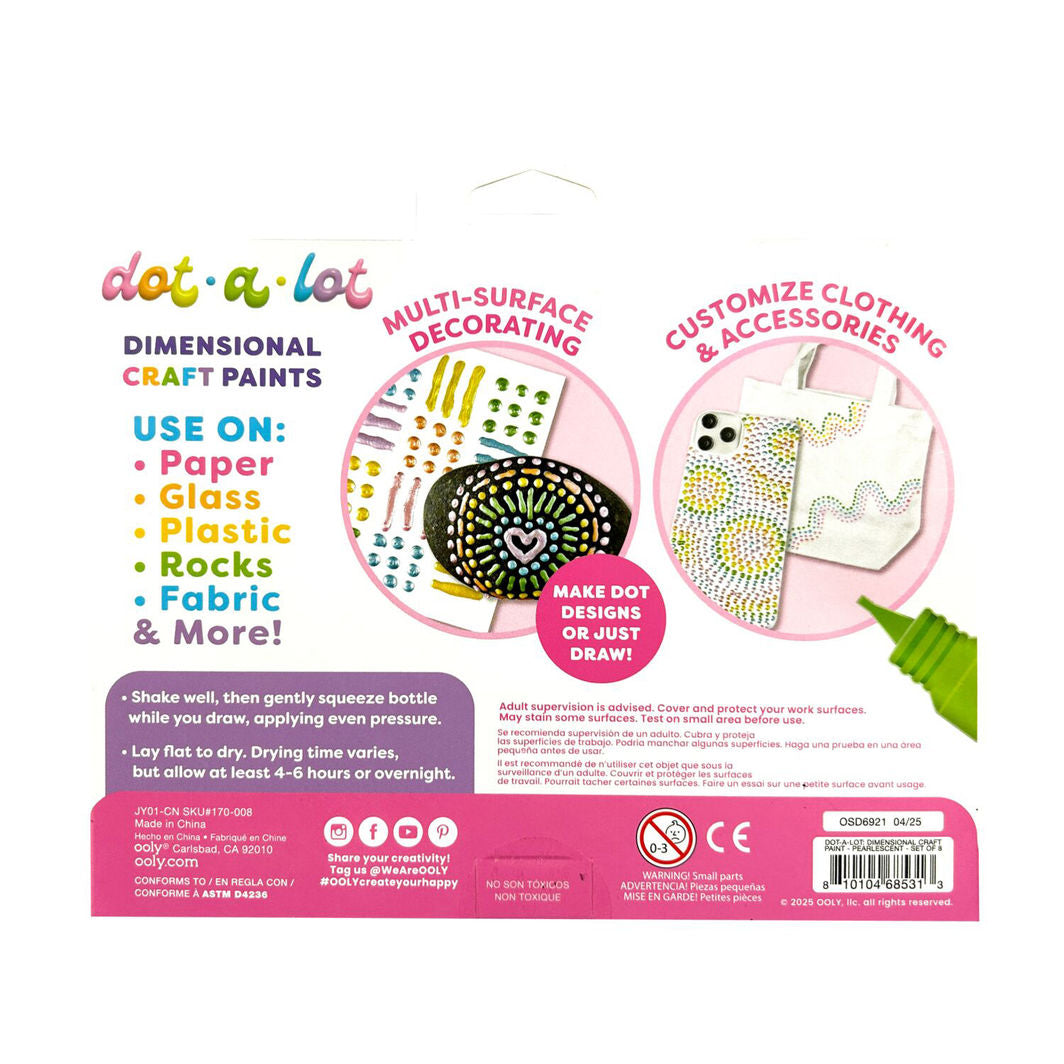 Ooly 3D Effect Dot Painting Set, Dot-a-Lot Pearlescent, 8 Pack