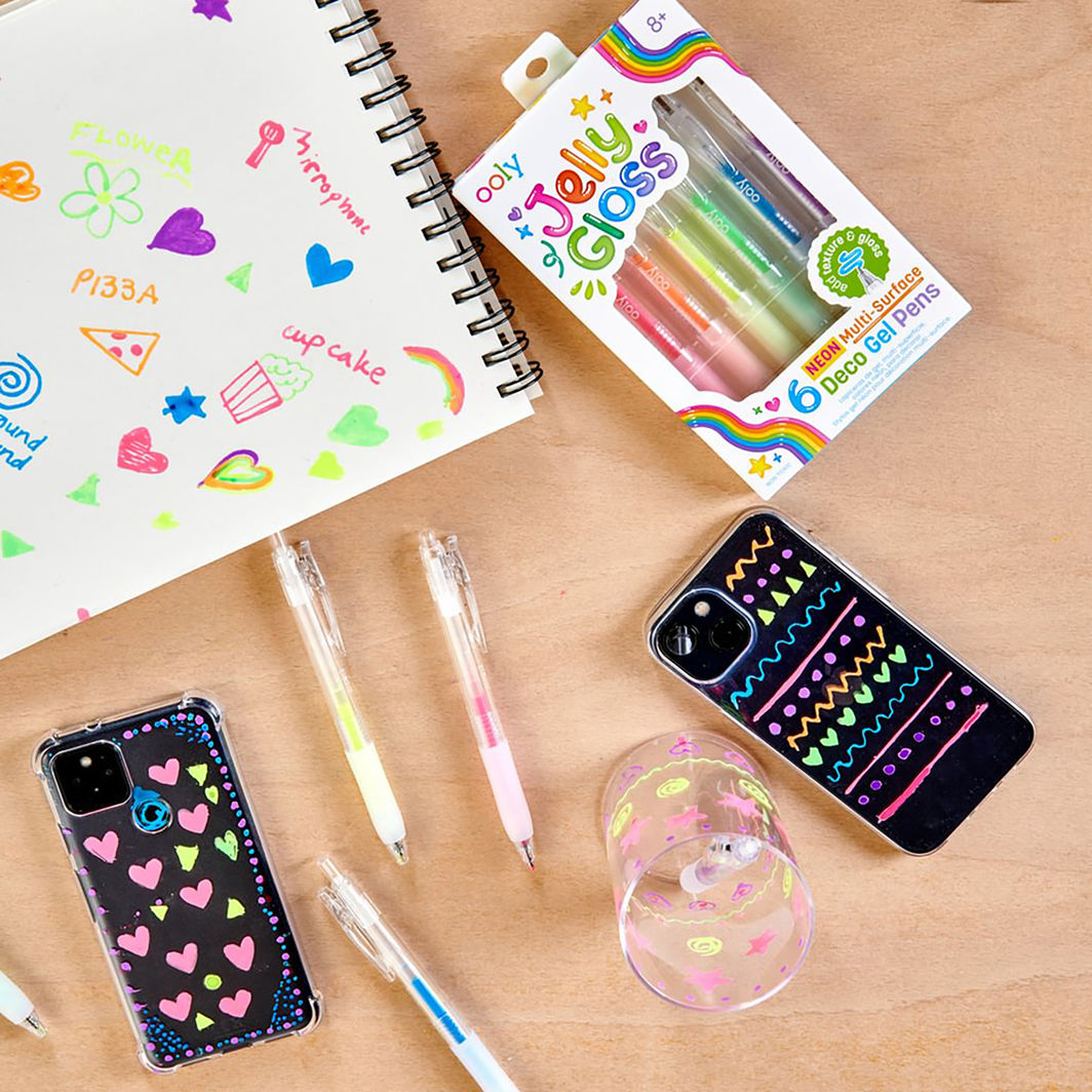 Ooly Gel Pen Set of 6, Multi-Surface Deco - Jelly Gloss Neon