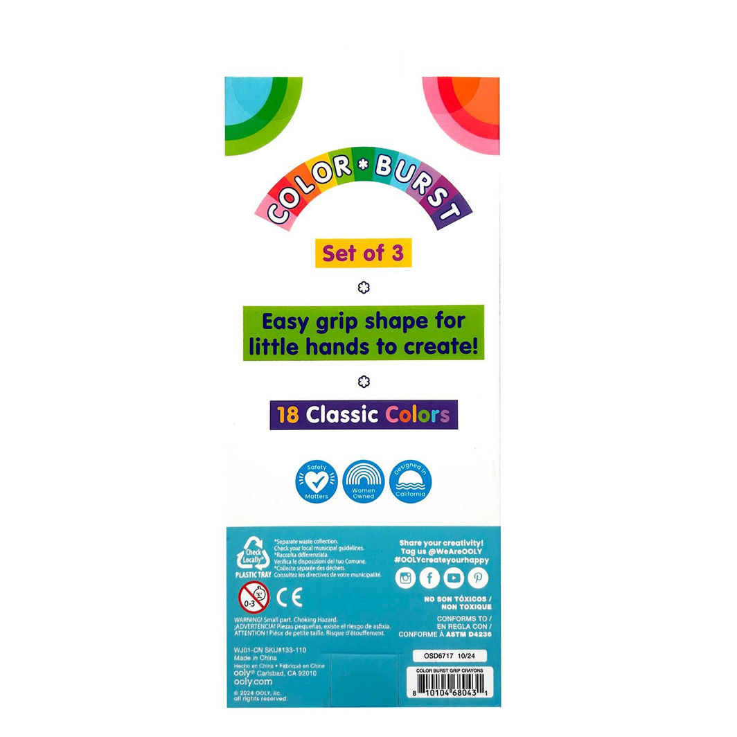 Ooly Crayons 3x6 Colors - Easy Grip Colour Burst