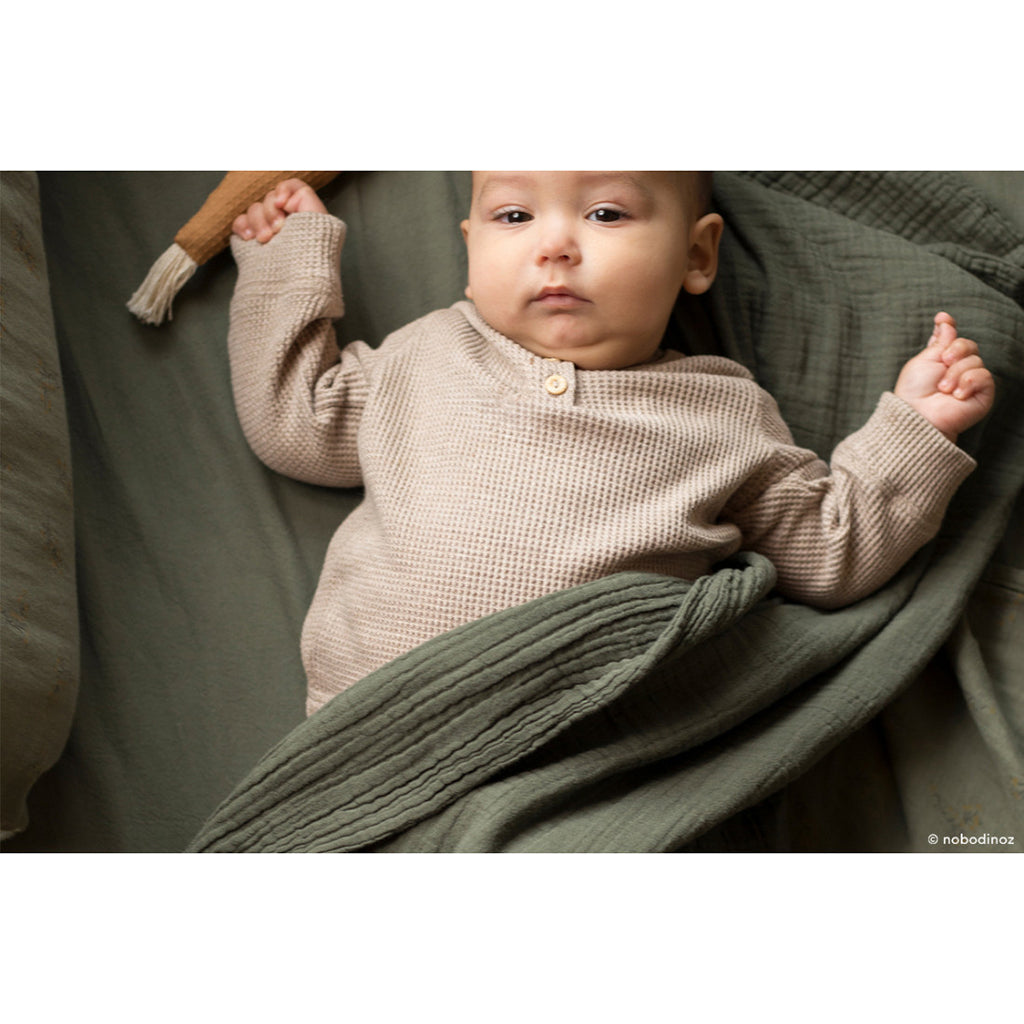 Nobodinoz Baby Blanket, Wabi Sabi Double Muslin, 65 x 100 cm - Vetiver