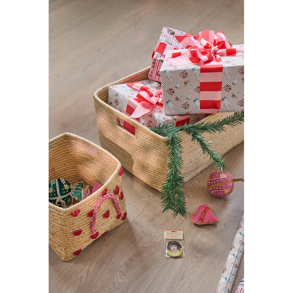 Rice basket with handles, extra-large rectangular raffia storage basket - Natural