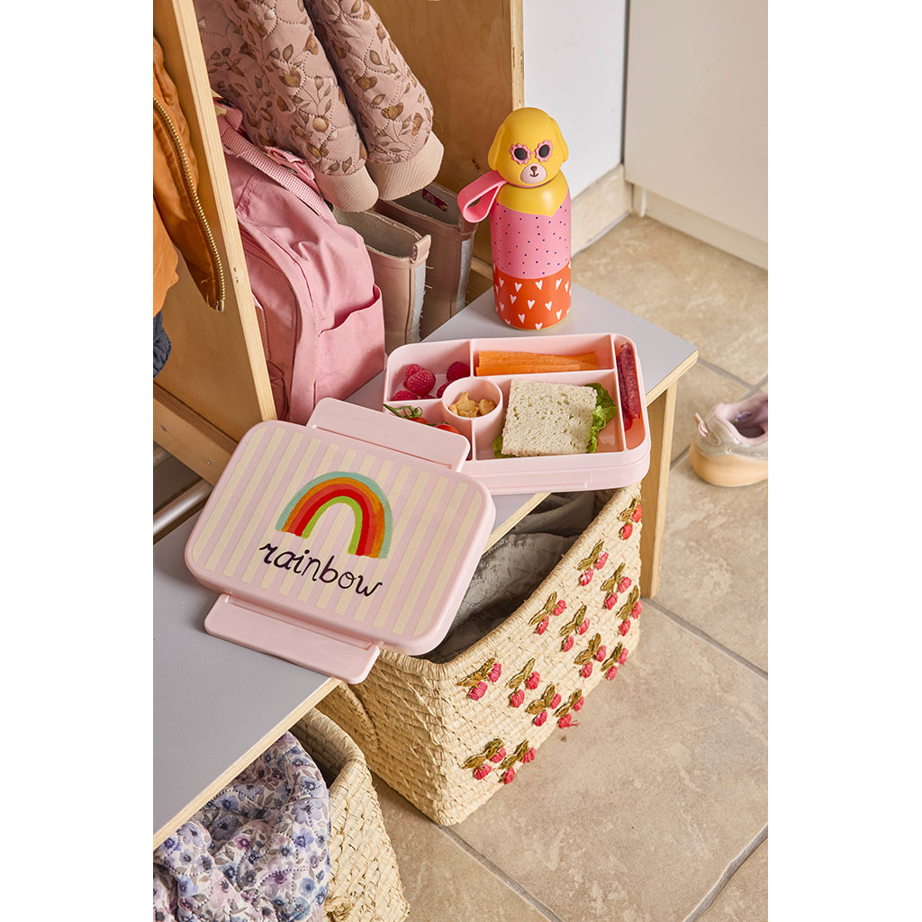 Rice Lunch Box with 6 Compartments, Pink ABC - Rainbow Print