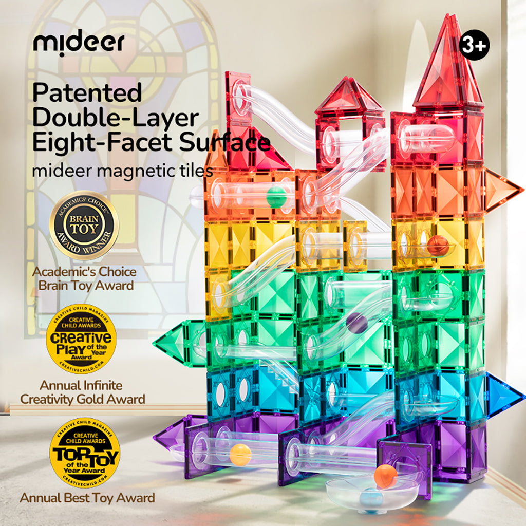 Mideer Magnetic Building Tiles with Marble Run, 100 Pieces