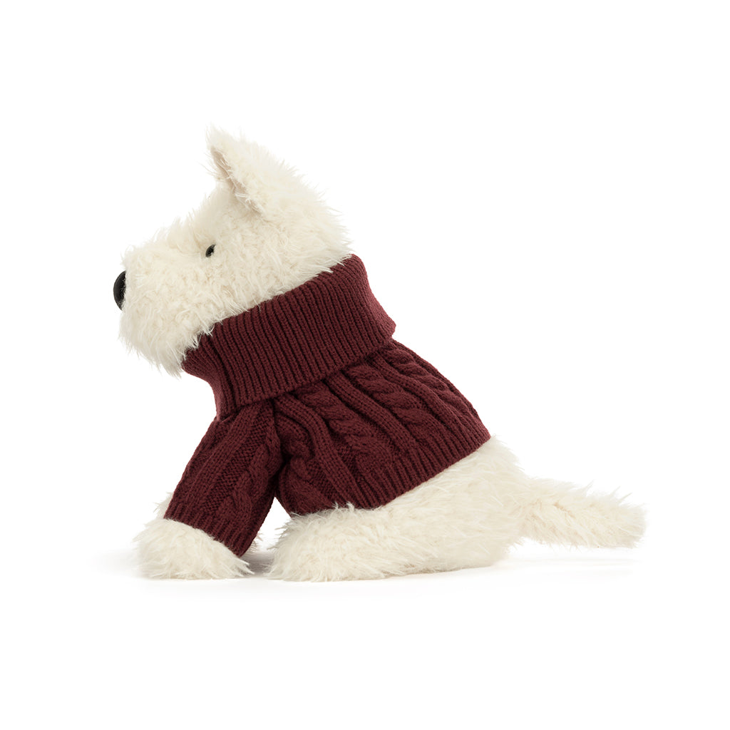 Jellycat Plush Toy, Munro Scottie Dog in Winter Sweater - 25 cm