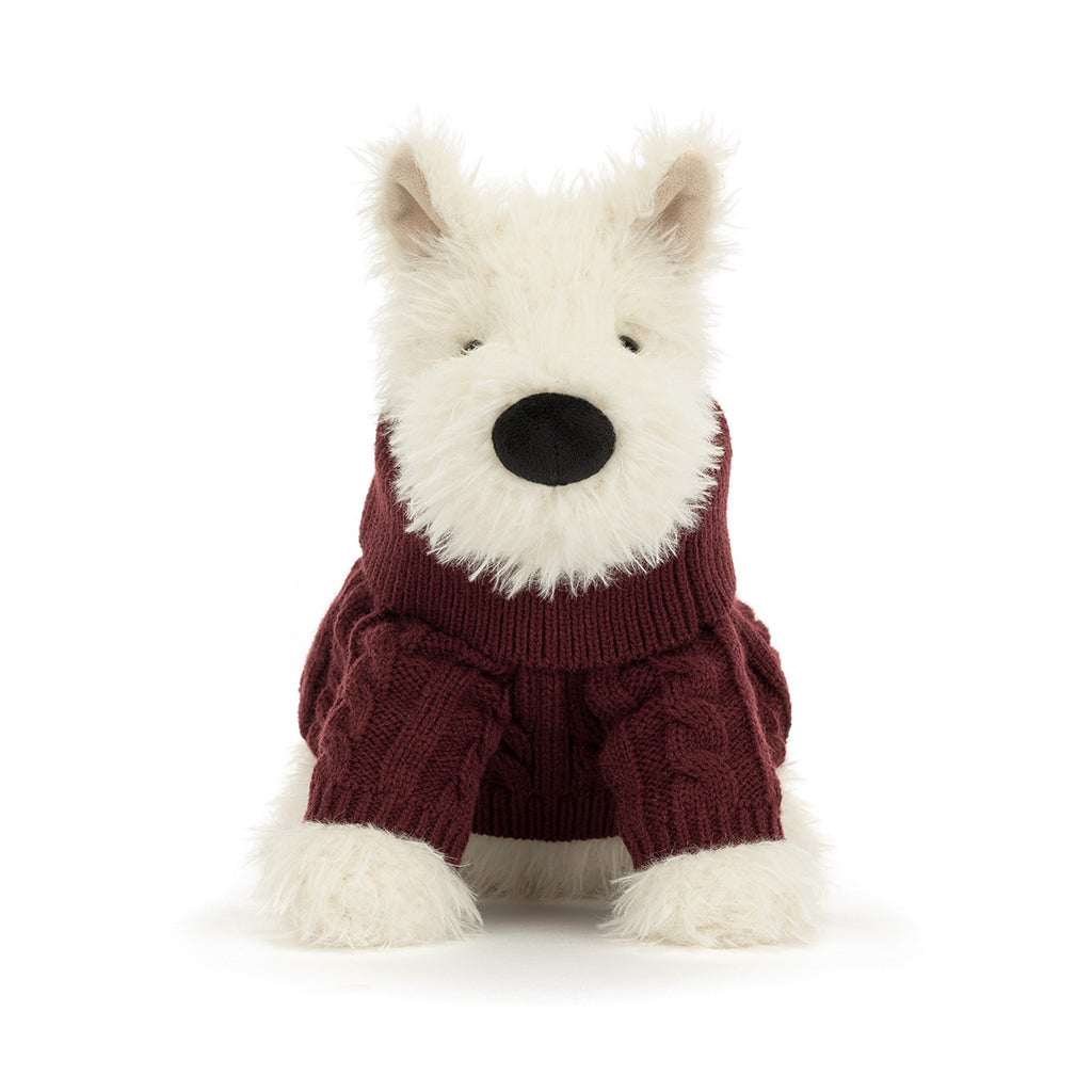 Jellycat Plush Toy, Munro Scottie Dog in Winter Sweater - 25 cm