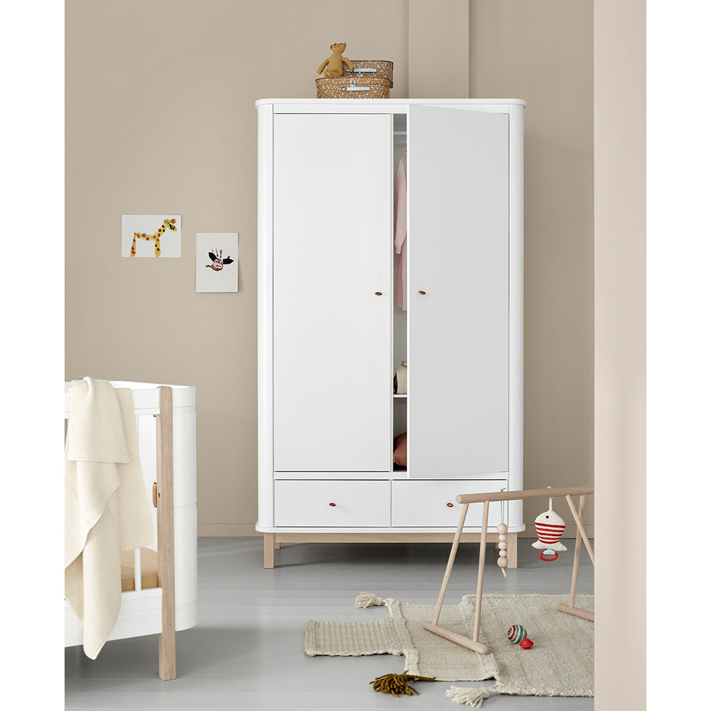 Oliver Furniture Wood Wardrobe with 2 Doors, White/Oak – 204 cm High
