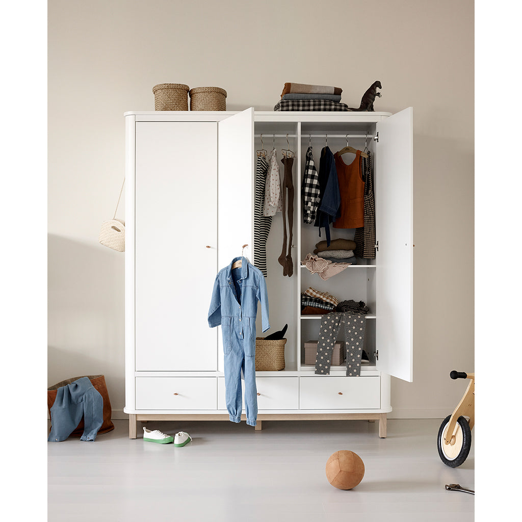 Oliver Furniture Wood Wardrobe with 3 Doors, White/Oak - Height 204 cm