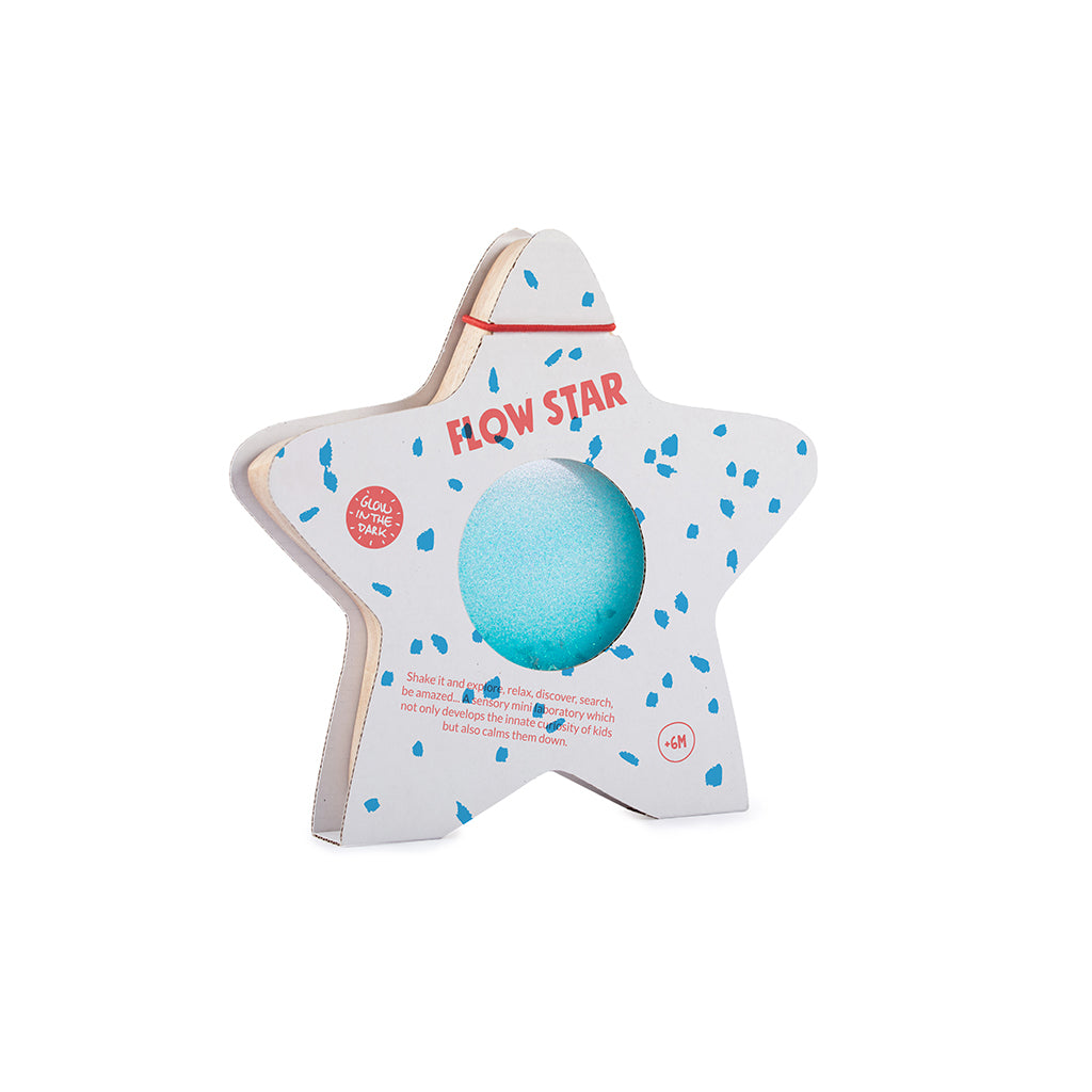 Petit Boum sensory toy, wooden star with liquid and glitter – Blue Orionis