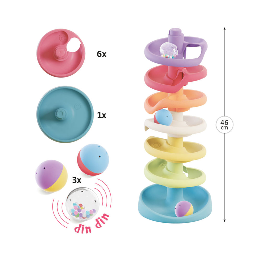 Quercetti PlayEco+ Ball Tower made from recycled plastic with Rattle Balls - Suitable for Ages 1+