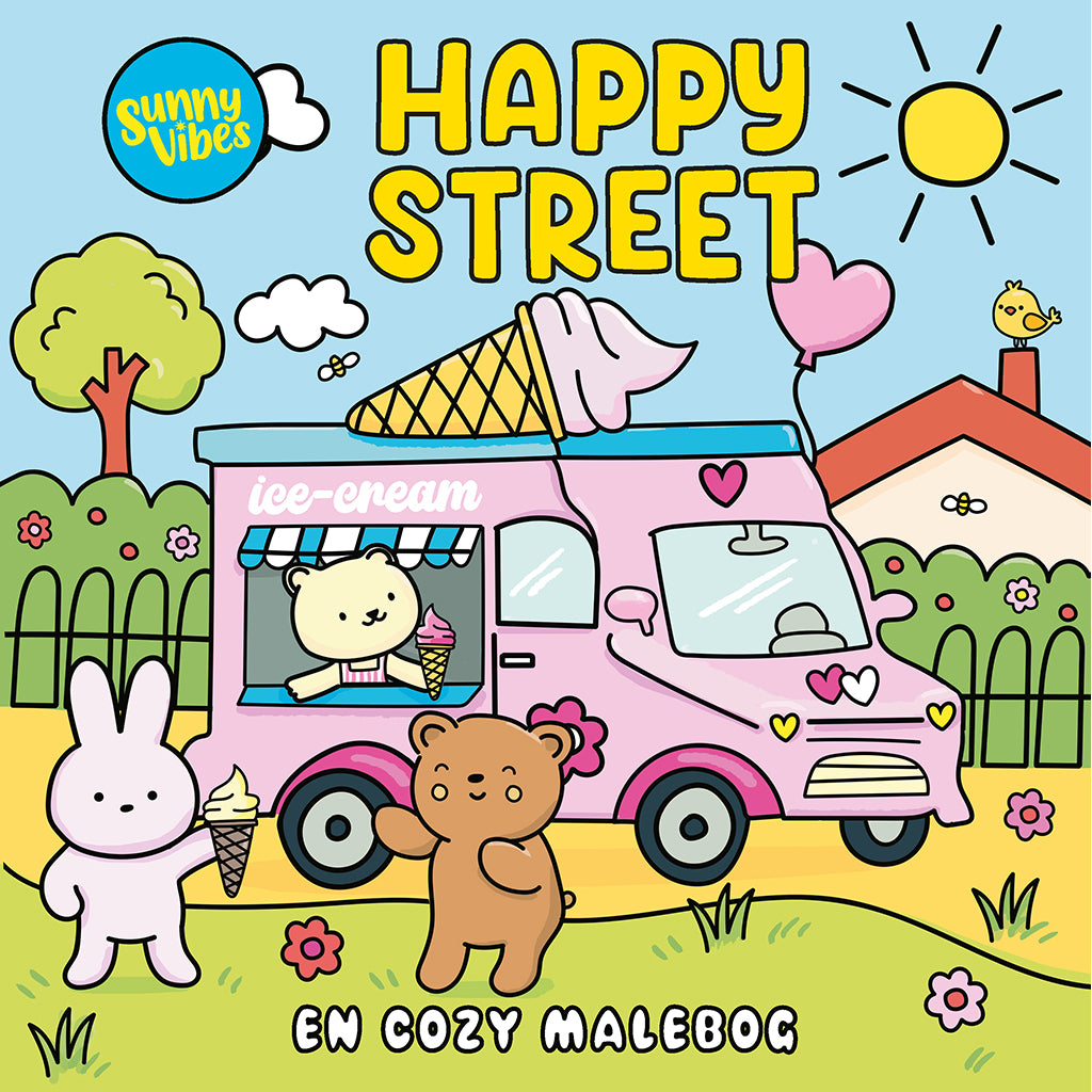 Sunny Vibes Happy Street Cozy malebog couverture med lyserød bil is