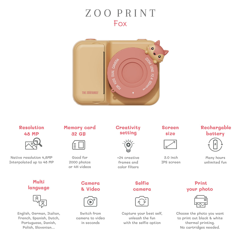The ZooFamily, Zoo Print, 3-in-1 Camera with Print Function, Ages 5-11 - Fox