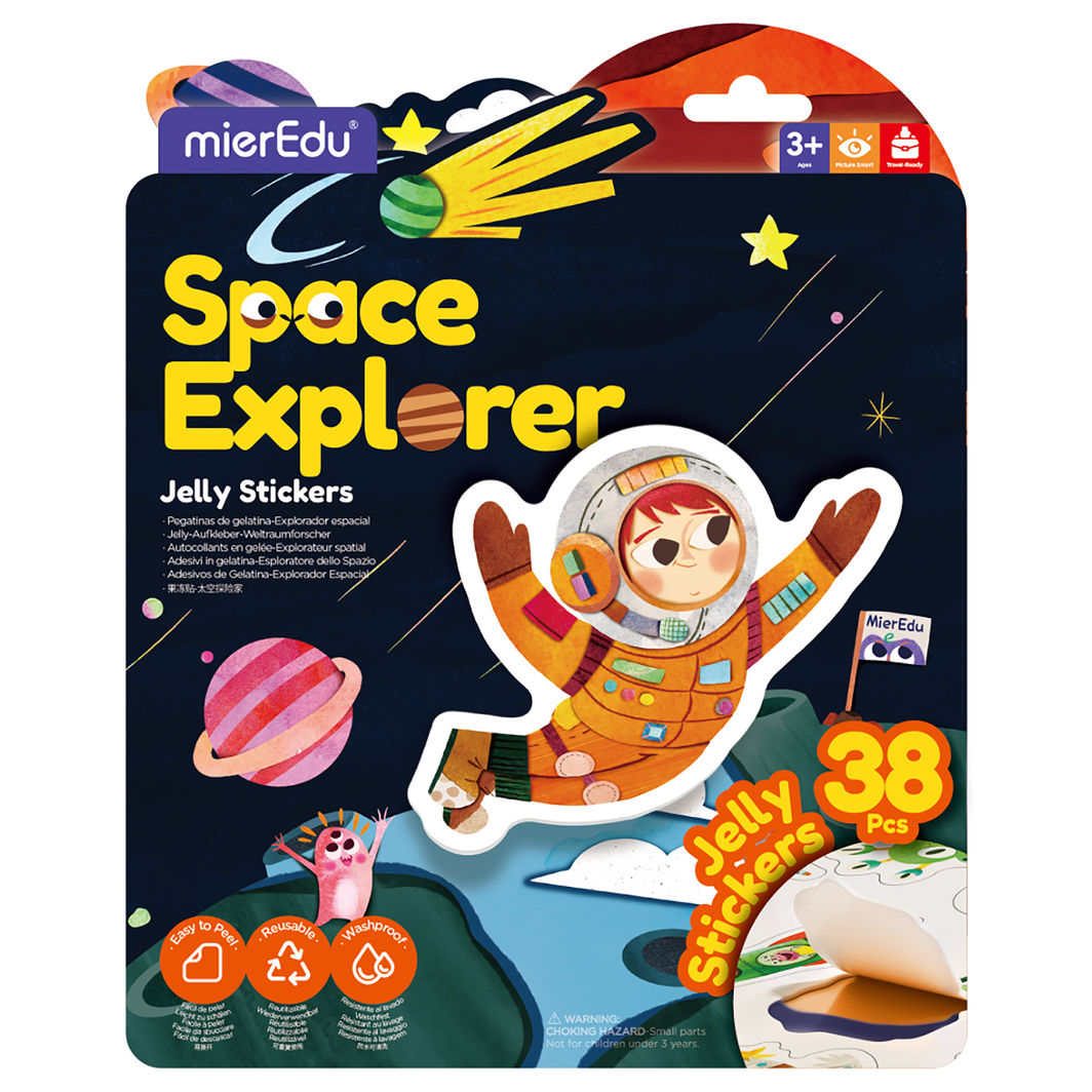 mierEdu - Jelly Stickers, 38 Pieces – Reusable – Astronaut