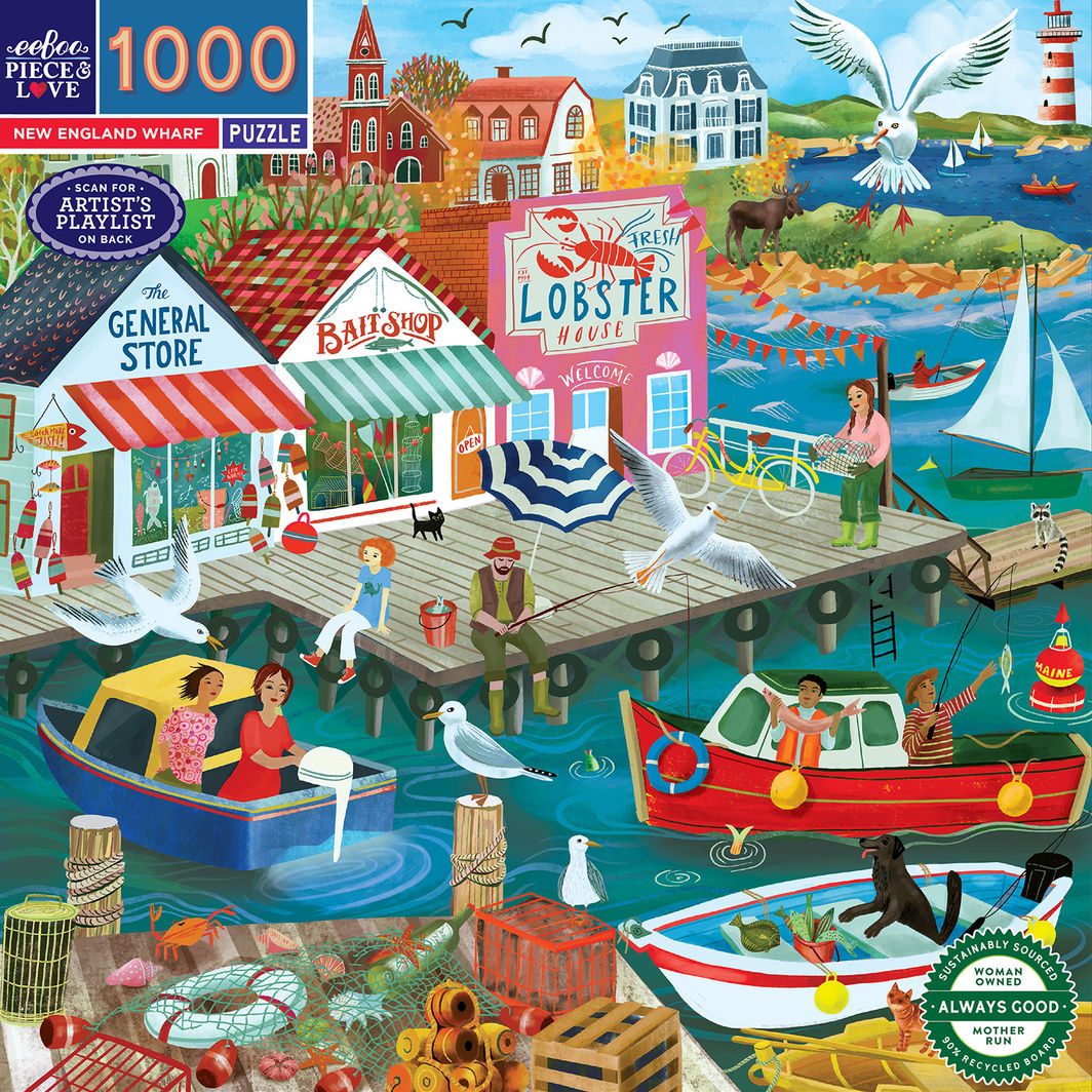 eeBoo 1000-Piece Jigsaw Puzzle, New England Wharf