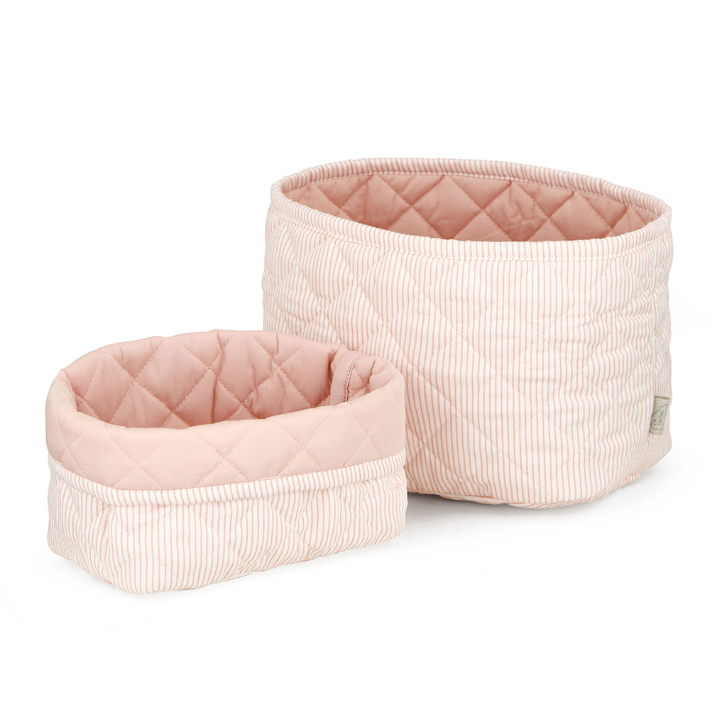 Cam Cam quiltet opbevaringskurv i stof, sæt m. 2 str. OCS - Classic Stripes Rose