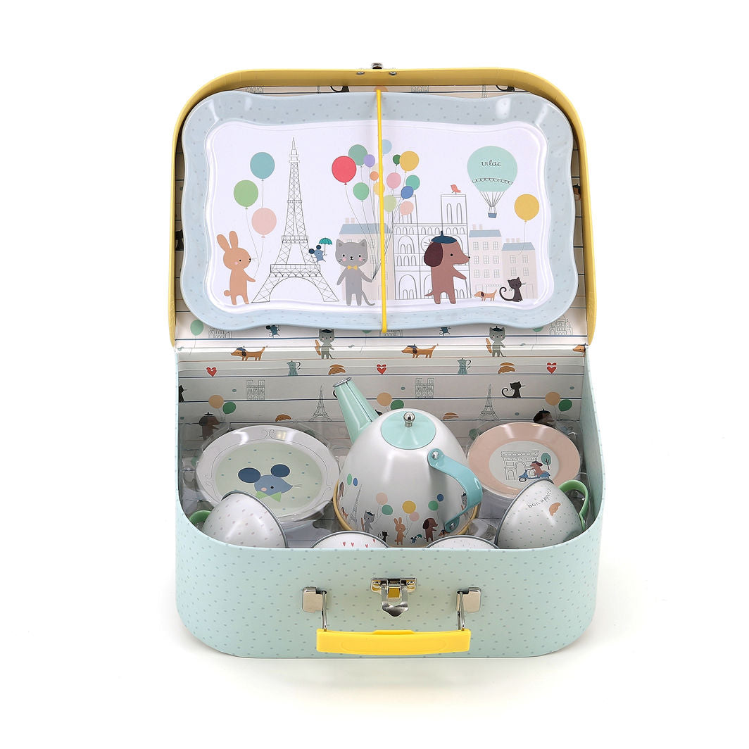 Vilac Musical Tea Set in Metal with Suitcase, Paris