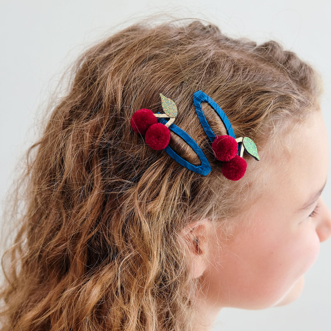 Mimi & Lula 2 Hair Clips – Large Pom Pom Cherries