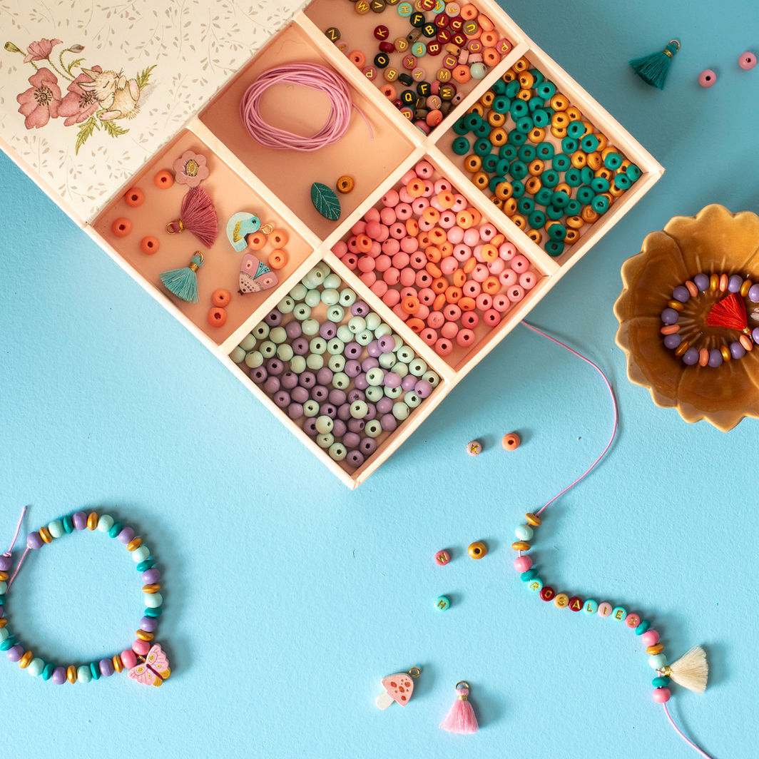 Moulin Roty Jewelry Set with Wooden Beads in Suitcase - Les Rosalies