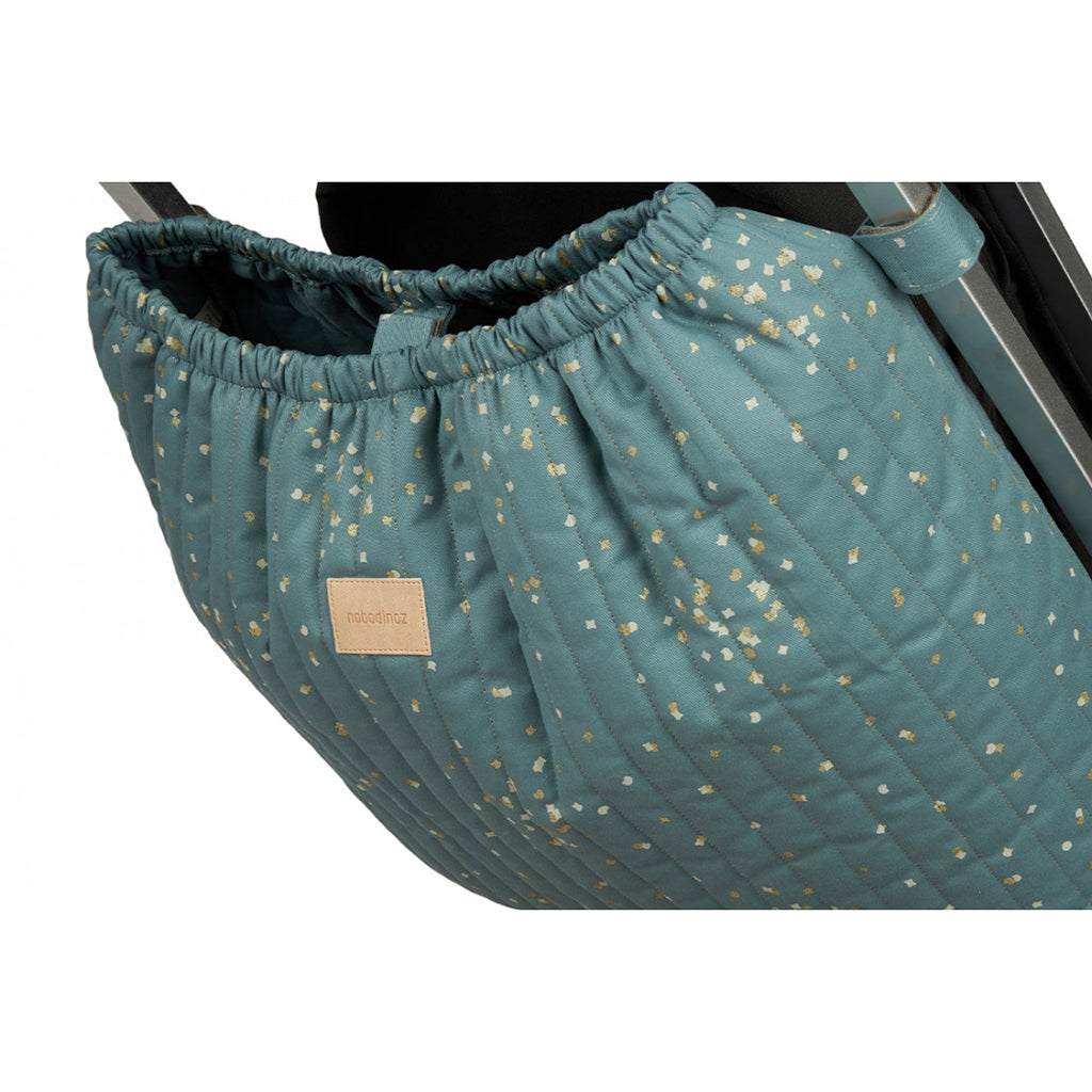 Nobodinoz Hyde Park Stroller Bag, Pram Bag, Gold Confetti/Magic Green