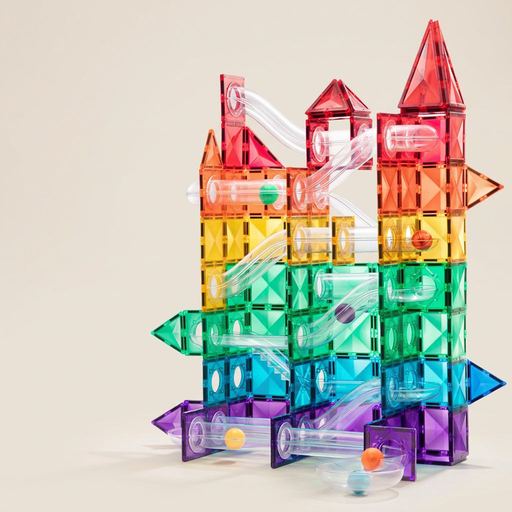 Mideer Magnetic Building Tiles with Marble Run, 100 Pieces