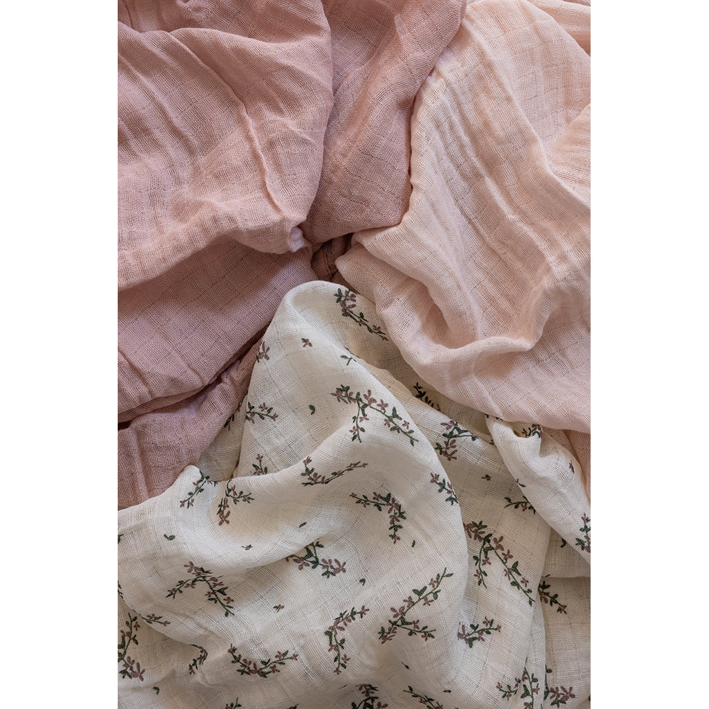 Sebra Muslin Cloths, Set of 3 - Powder Blossom, Rose