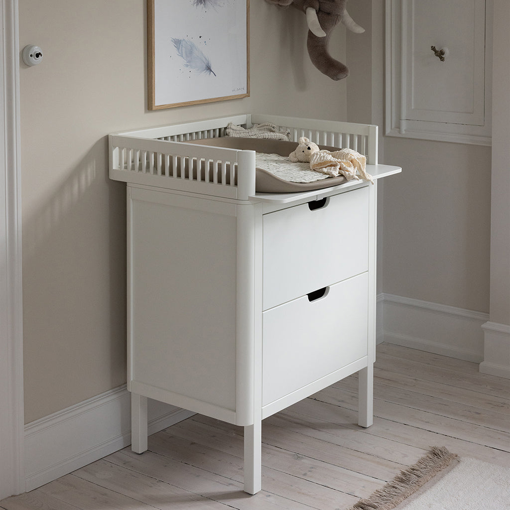 Sebra puslebord i træ, 2-i-1 design m. skuffer - Classic white