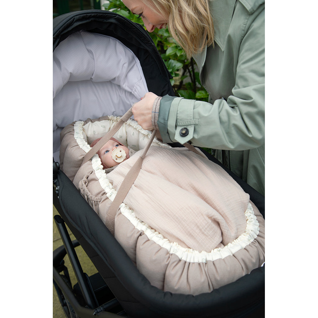 Sebra 3-in-1 Baby Nest, Baby Lift, and Play Mat, Sophora Leaves - Beige