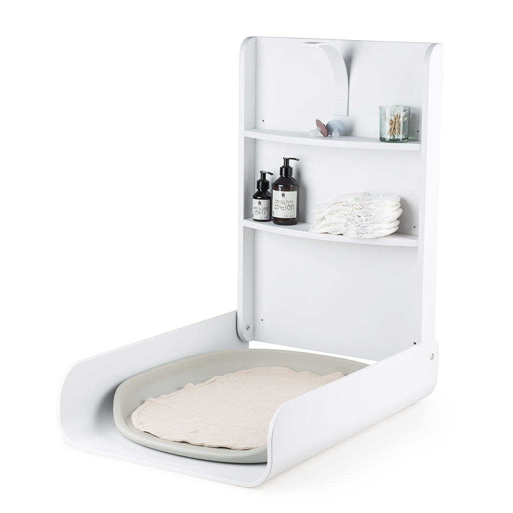 Sebra Wall-Mounted Changing Table in Wood, Classic White
