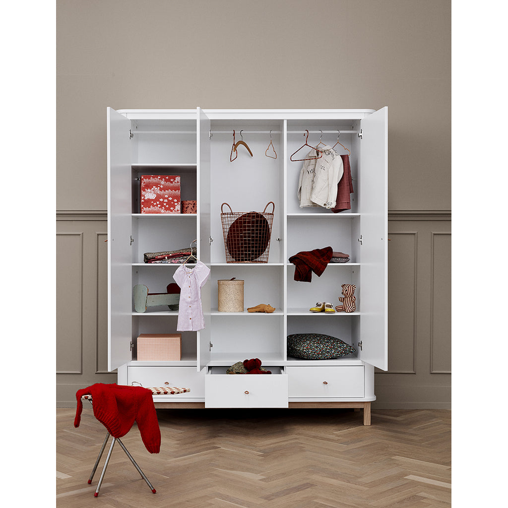Oliver Furniture Wood Wardrobe with 3 Doors, White/Oak - Height 204 cm